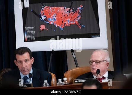 Washington, United States. 04th Dec, 2019. A map of 2016 Presidential voting patterns is displayed as Republican question witnesses during a House Judiciary Committee hearing on the impeachment of US President Donald Trump on Capitol Hill in Washington, DC, December 4, 2019. Credit: UPI/Alamy Live News Stock Photo