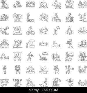 Outdoor recreation line icons signs set. Design collection of Hiking ...