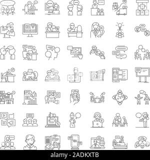 Lecture linear icons, signs, symbols vector line illustration set Stock Vector