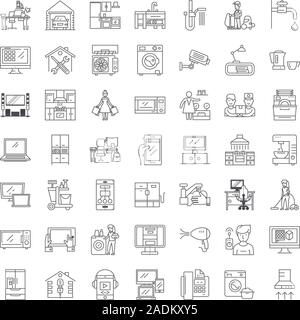 Smart home linear icons, signs, symbols vector line illustration set Stock Vector