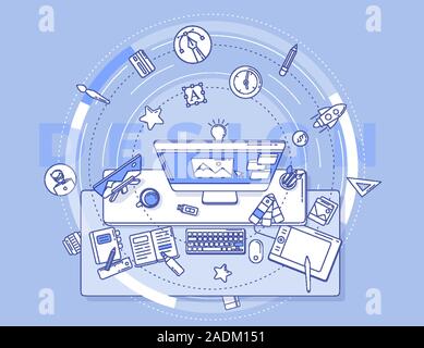 Detailed illustration for the promotion of design services. Stock Vector