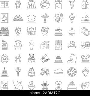 Sweets, candy linear icons, signs, symbols vector line illustration set Stock Vector
