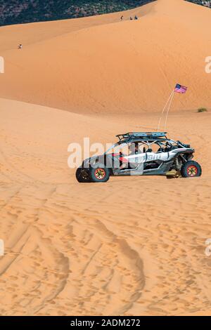 ATV riding in Coral Pink Sand Dunes State Park near Kanab, Utah Stock Photo