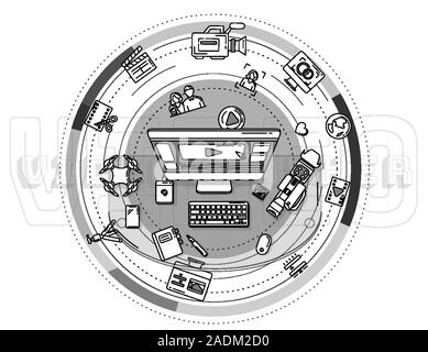 Promo poster illustrating the profession of videographer. Stock Vector