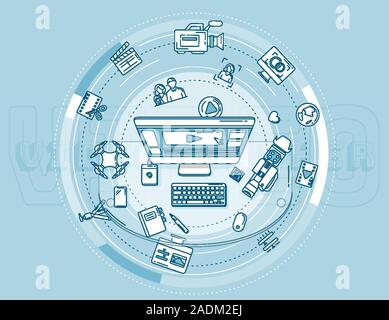 Promotional illustration for advertising profession of a videographer. Stock Vector