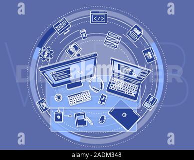 Illustration on the topic of web development for promo poster. Stock Vector