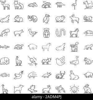 Wildlife linear icons, signs, symbols vector line illustration set Stock Vector