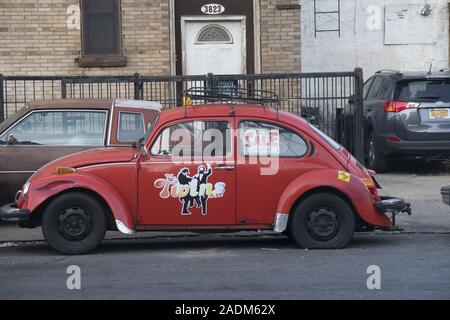 Classic Volkswagon Beetle spotted on the street in Borough Park Brooklyn. THe VW Bug became a big hit in America starting in the 1960's. Stock Photo