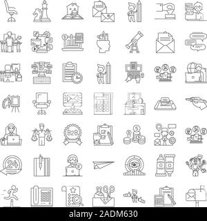 Freelancer linear icons, signs, symbols vector line illustration set Stock Vector