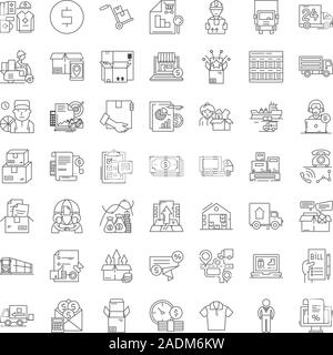 Wholesale company linear icons, signs, symbols vector line illustration set Stock Vector