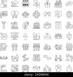 Workshop linear icons, signs, symbols vector line illustration set Stock Vector