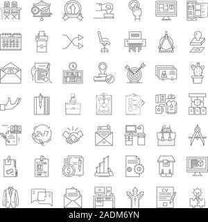 Workplace linear icons, signs, symbols vector line illustration set Stock Vector