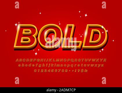 Outline Bold Alphabet on abstract red backgraund Vector font Stock Vector