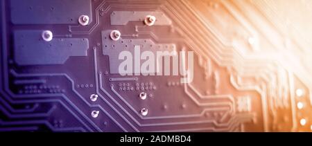 Modern printed circuit board, electronic circuit board, textolite. Background banner. Stock Photo