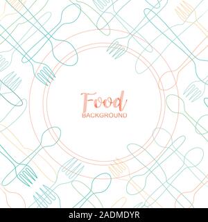 Spoon and forks Cute Cutlery Abstract background with multicolored kitchen items - Vector Illustration. Stock Vector