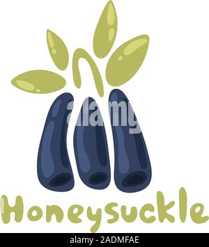 Honeysuckle icon. Vector isolated berry. Woodbind species. Bunch of honeysuckle plant with leaves. Design for jam dessert , fresh juice label, grocery Stock Vector