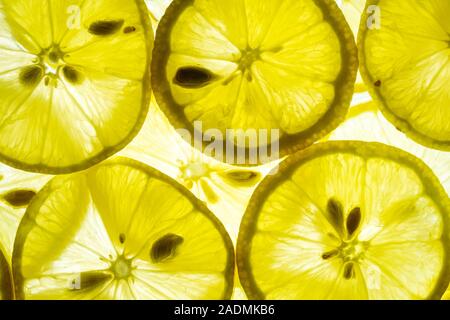 back lit ripe lemon slice translucent background Stock Photo