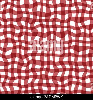 Distorted gingham red and white wavy line pattern Stock Vector