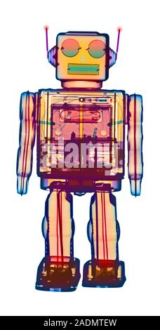 Toy robot, coloured X-ray. Stock Photo