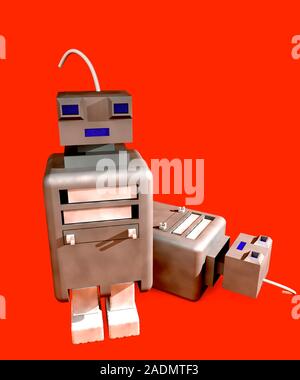 Toy robots, computer artwork. Stock Photo