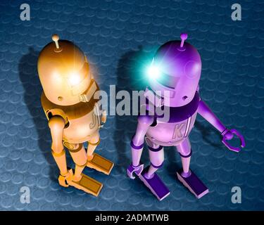 Robots. Computer artwork of two human-like robots (androids). Stock Photo