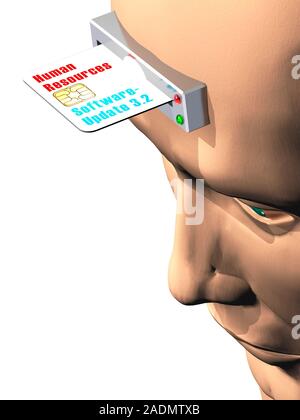 Android. Conceptual computer artwork of the head of an android with a card reader in his forehead. Stock Photo