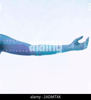 MODEL RELEASED. Bionic arm. Conceptual artwork of a bionic arm showing the circuit boards. Bionics or biometrics is the combination of the systems fou Stock Photo