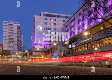 Hotel Palace adjacent to a zoo,Budapester Strasse at night. Berlin,Germany. Stock Photo