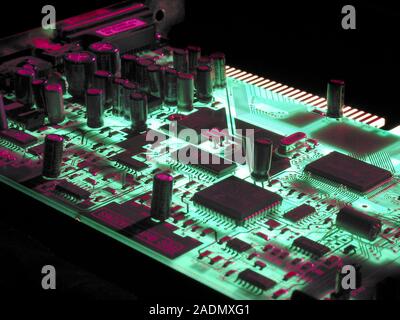 Multilayer printed circuit board. Circuit boards are used in most electronic products, including computers. Stock Photo