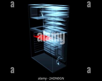 Home computer. Computer artwork showing the interior of a home computer. A typical home computer contains a main circuit board known as a motherboard Stock Photo