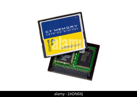 Compact flash memory card. Flash memory is a form of non-volatile computer data storage. Flash memory cards may be used with digital cameras, handheld Stock Photo