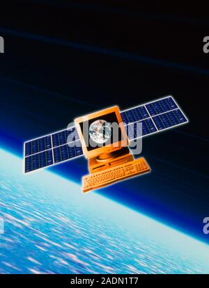 Internet computer. Abstract view of a computer as a satellite depicting global internet communication. The internet is a network of computers which ca Stock Photo