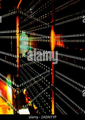 Internet data. Conceptual computer artwork of data (white characters) streaming through the internet. This could represent an internet search engine q Stock Photo