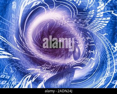 Quantum computing. Conceptual visual representation of data transfer in a quantum broadband internet. Stock Photo