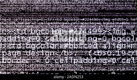 Internet computer code. Lines of Hypertext Markup Language (HTML), the language used by programmers to develop web sites. HTML code is written in text Stock Photo