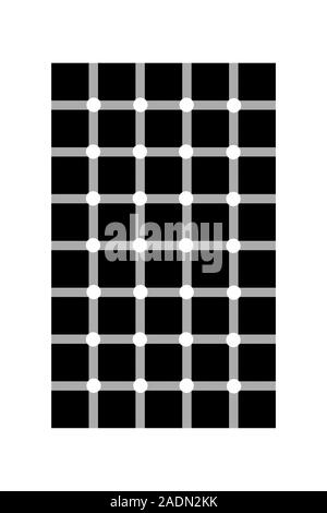 Scintillating grid illusion. This illusion, based on the Hermann grid, was created in 1994. When the grid is observed, the white dots at the intersect Stock Photo