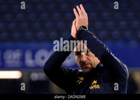 London, UK. 04th Dec, 2019. Aston Villa assistant manager John Terry claps the Chelsea fans on his first match back at the club since his departure in 2017. Premier League match, Chelsea v Aston Villa at Stamford Bridge Stadium in London on Wednesday 4th December 2019. this image may only be used for Editorial purposes. Editorial use only, license required for commercial use. No use in betting, games or a single club/league/player publications. pic by Steffan Bowen/Andrew Orchard sports photography/Alamy Live news Credit: Andrew Orchard sports photography/Alamy Live News Stock Photo