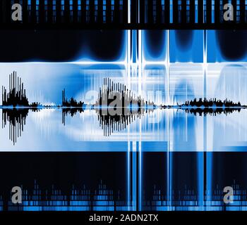 Voice recognition. Conceptual computer artwork of voice patterns (waveforms, black), representing computer voice recognition and speech synthesis. Stock Photo