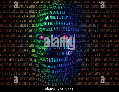 Artificial intelligence, conceptual artwork. The binary digits (0 and 1) form the language of computers. Artificial intelligence (AI) is the ability o Stock Photo