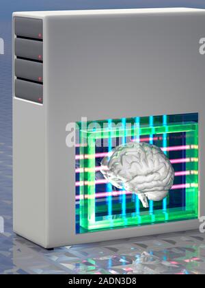 Artificial intelligence. Conceptual computer artwork of a brain inside a computer. Stock Photo