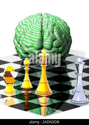 Chess computer. Conceptual computer artwork of a brain on a chessboard, representing the development of computer chess-playing software, and artificia Stock Photo