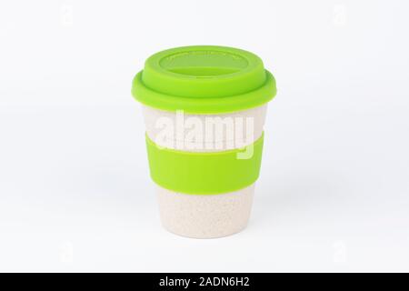 A reusable coffee cup shot on a white background. Stock Photo