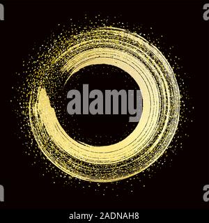 brush strokes of gold round frame on black Stock Vector