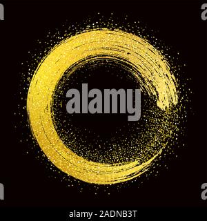 brush strokes of gold round frame on black Stock Vector