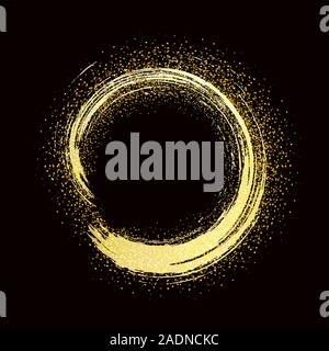 brush strokes of gold round frame on black Stock Vector