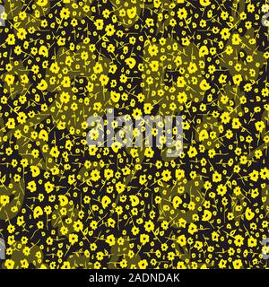 Yellow flowers isolated on black background.Seamless floral pattern. - Vector Stock Vector