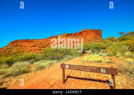 Northern Territory, Central Australia Outback. Kalaranga Lookout sign in Finke Gorge National Park a popular easy climb with spectacular view of red