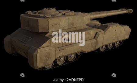 Future Super-Heavy Tank Isolated on Black, Side View Stock Photo