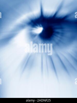 Biometric eye scan. Computer artwork of a human eye being scanned. Biometrics is the identification of individuals by their body parts. The iris, the Stock Photo