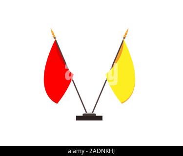 Icon of two flags on a stand. Demonstration of cooperation. Vector illustration. Stock Vector